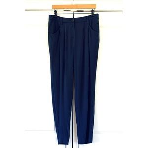 Eileen Fisher Silk Trousers Navy Pleated Pants Drapey Tapered Size M Petite